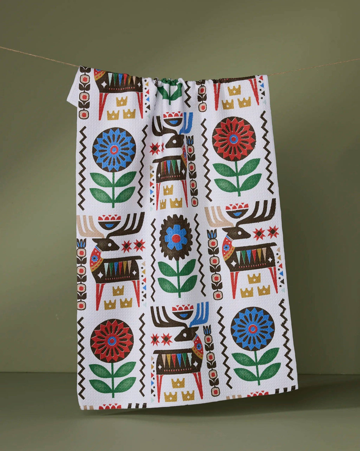 Folk Deer Tea Towel by Geometry