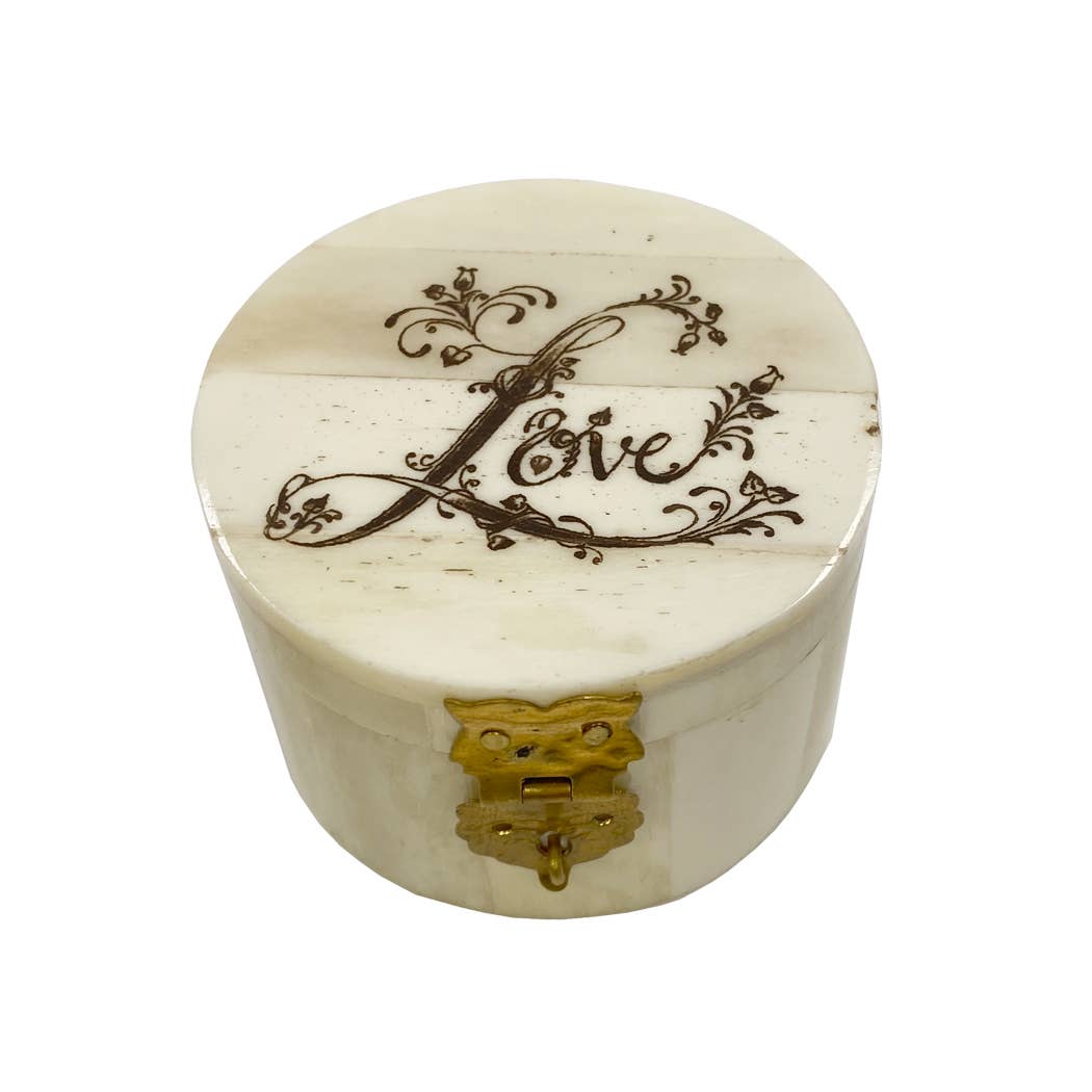 Round Bone "Love" Ring Box
