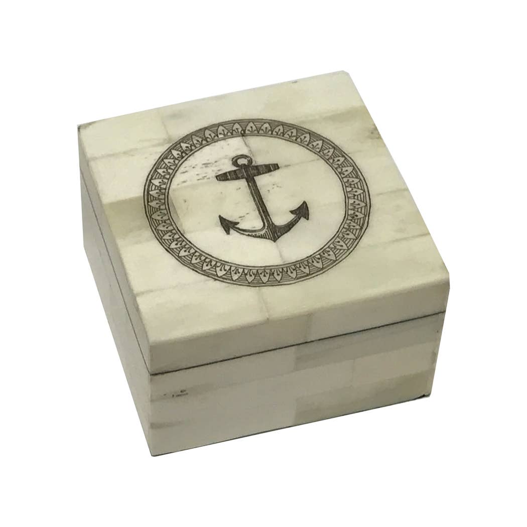 Anchor Engraved Bone Keepsake Box by Madison Bay Co.
