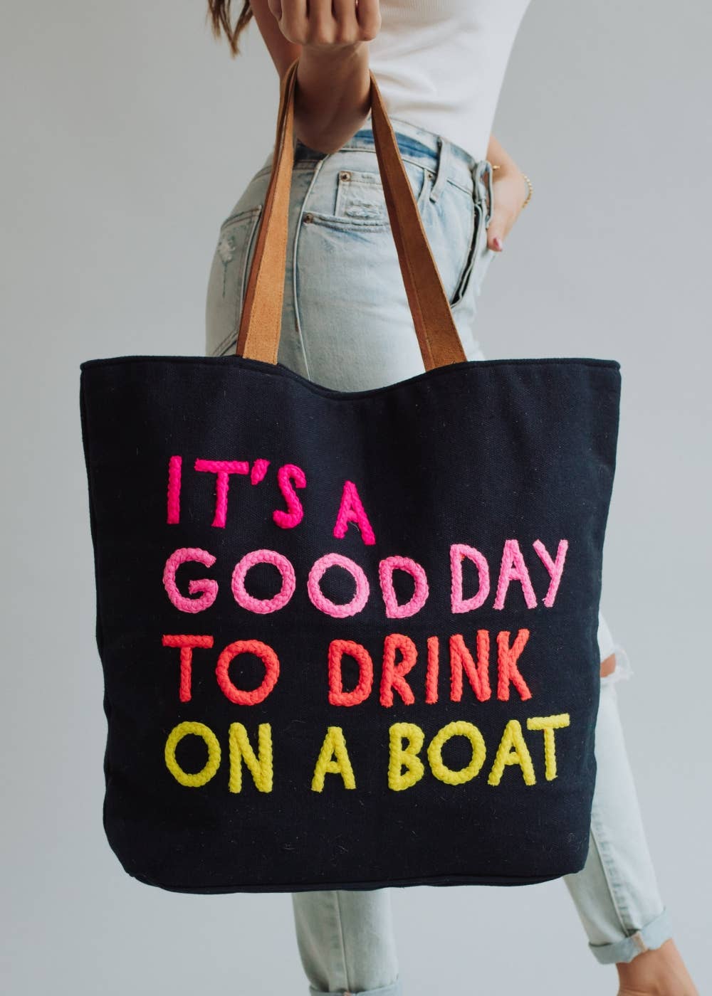 Navy Drink on a Boat Tote