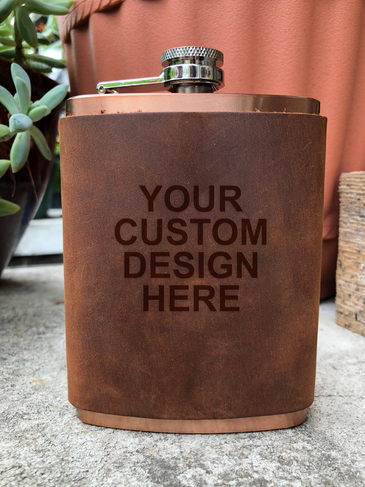 Leather-Wrapped Flask - Matte Silver Flask
