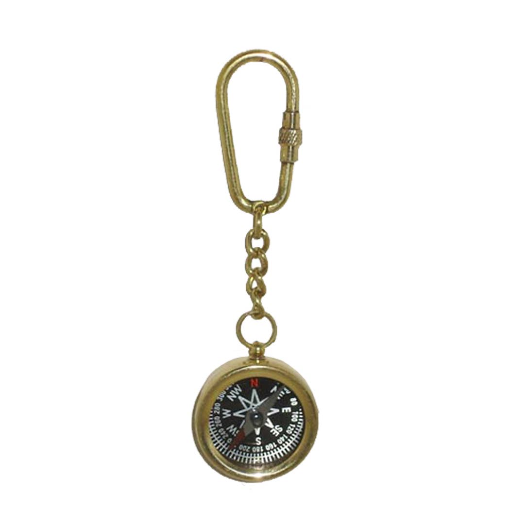 Polished Brass Compass Keychain