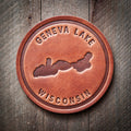 Geneva Lake Wisconsin Silhouette Leather Coaster