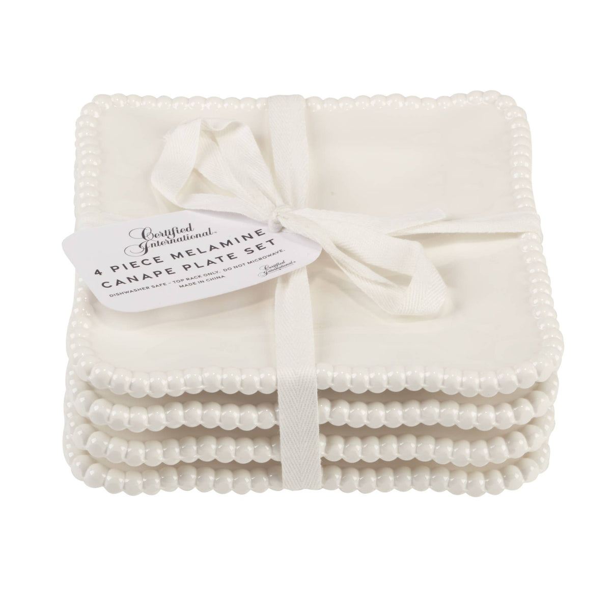 Perlette Gift Cream Melamine Set of 4 SquareCanape Plates by Certified International