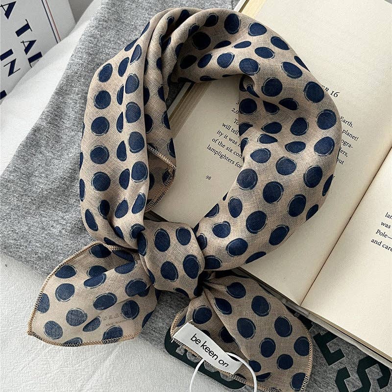 Retro Polka Dots Print Square Silk Scarf