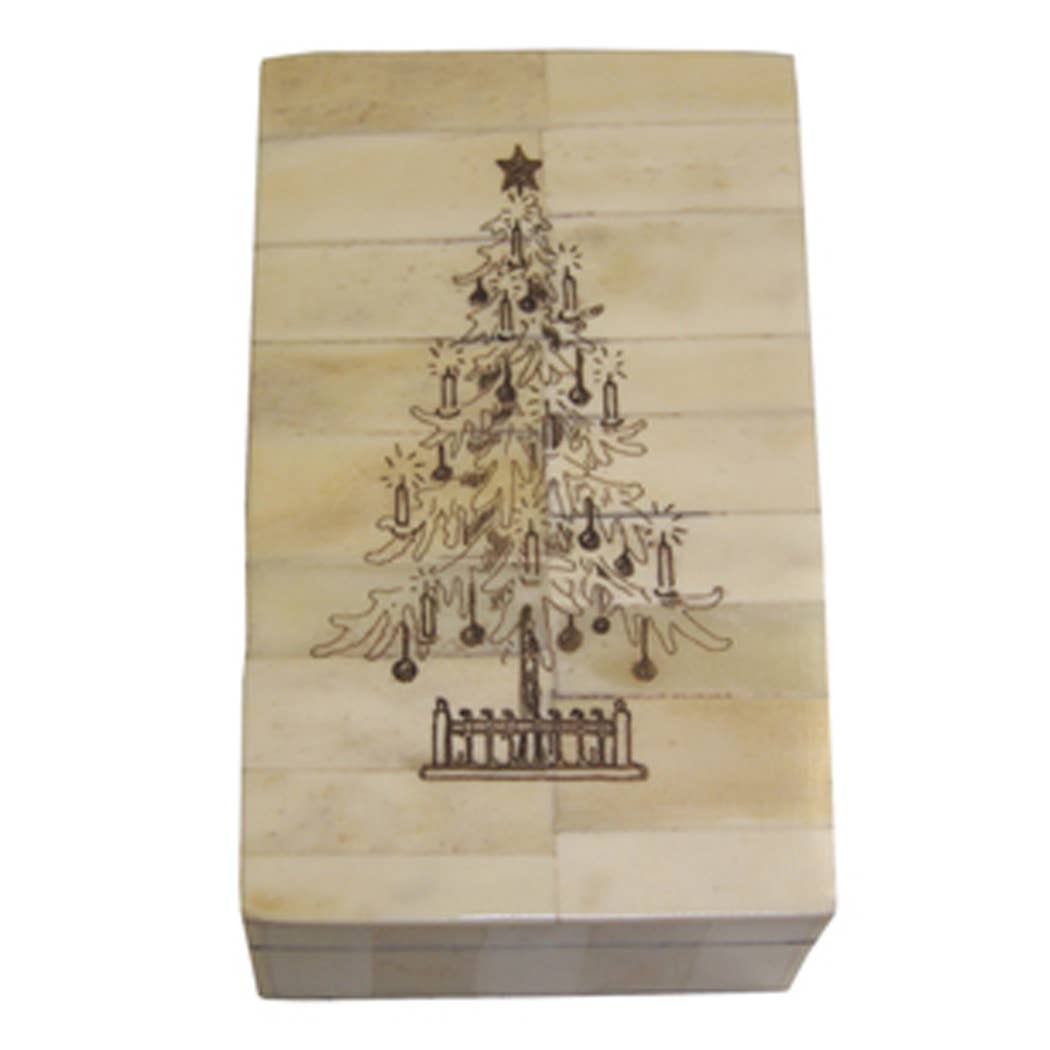 Christmas Tree Engraved Scrimshaw Bone Box