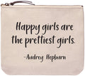 Large Canvas Zipper Pouch - "Happy Girls... The Prettiest Girls"
