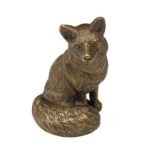 Antiqued Solid Brass Sitting Fox Tabletop Decor