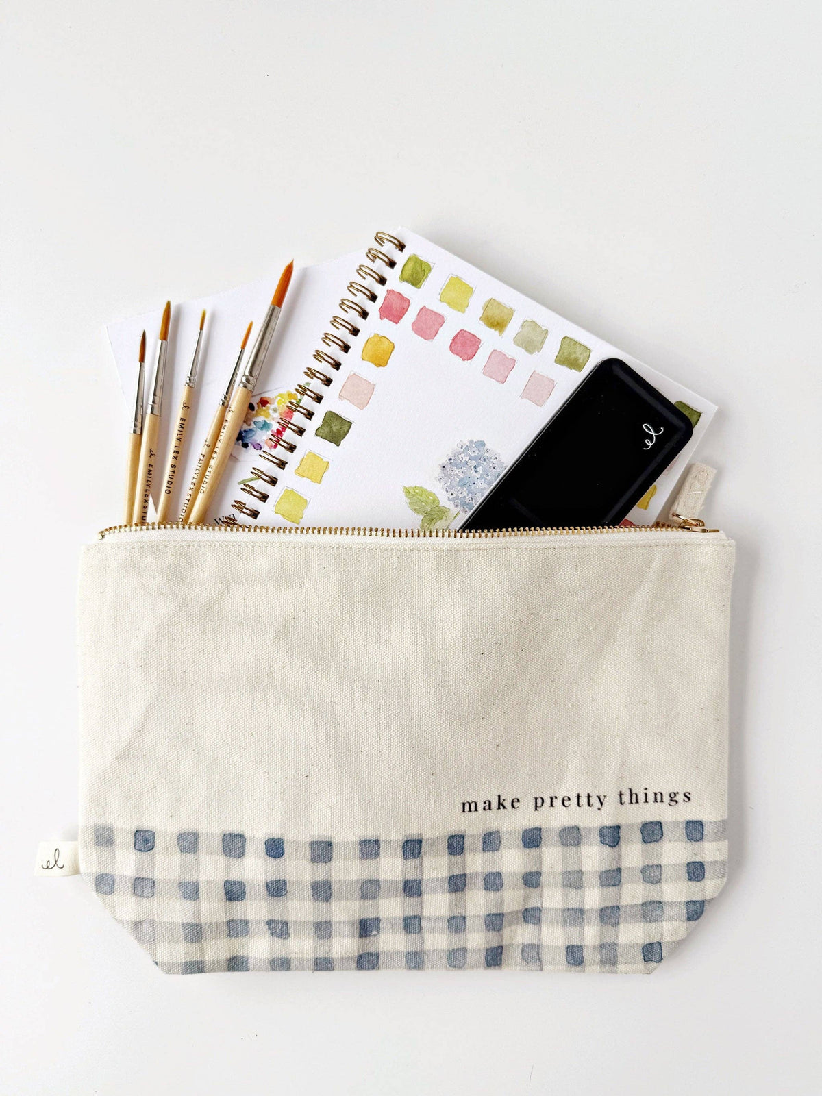 Make Pretty Things Gingham Canvas Zipper Pouch