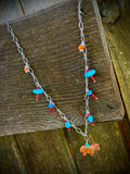 Spirit Horse Sterling Silver Necklace with Turquoise and Coral