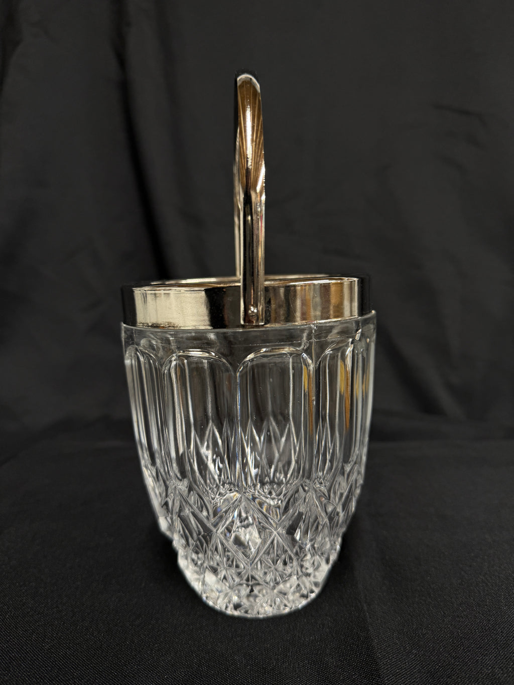 Vintage English Lead Crystal Ice Bucket with Silver-Tone Handle