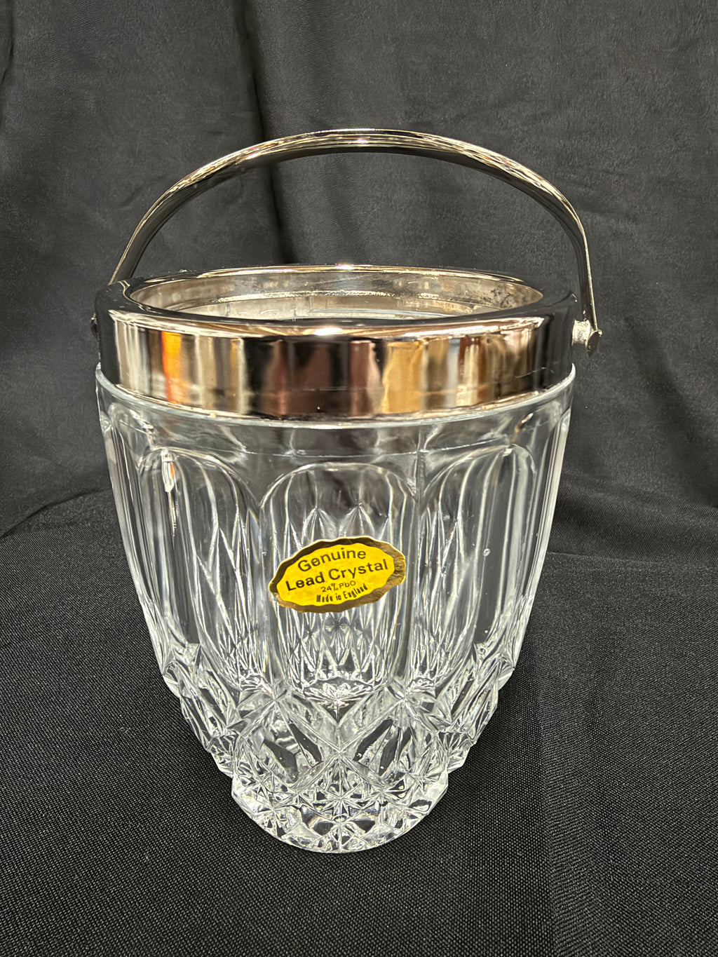 Vintage English Lead Crystal Ice Bucket with Silver-Tone Handle