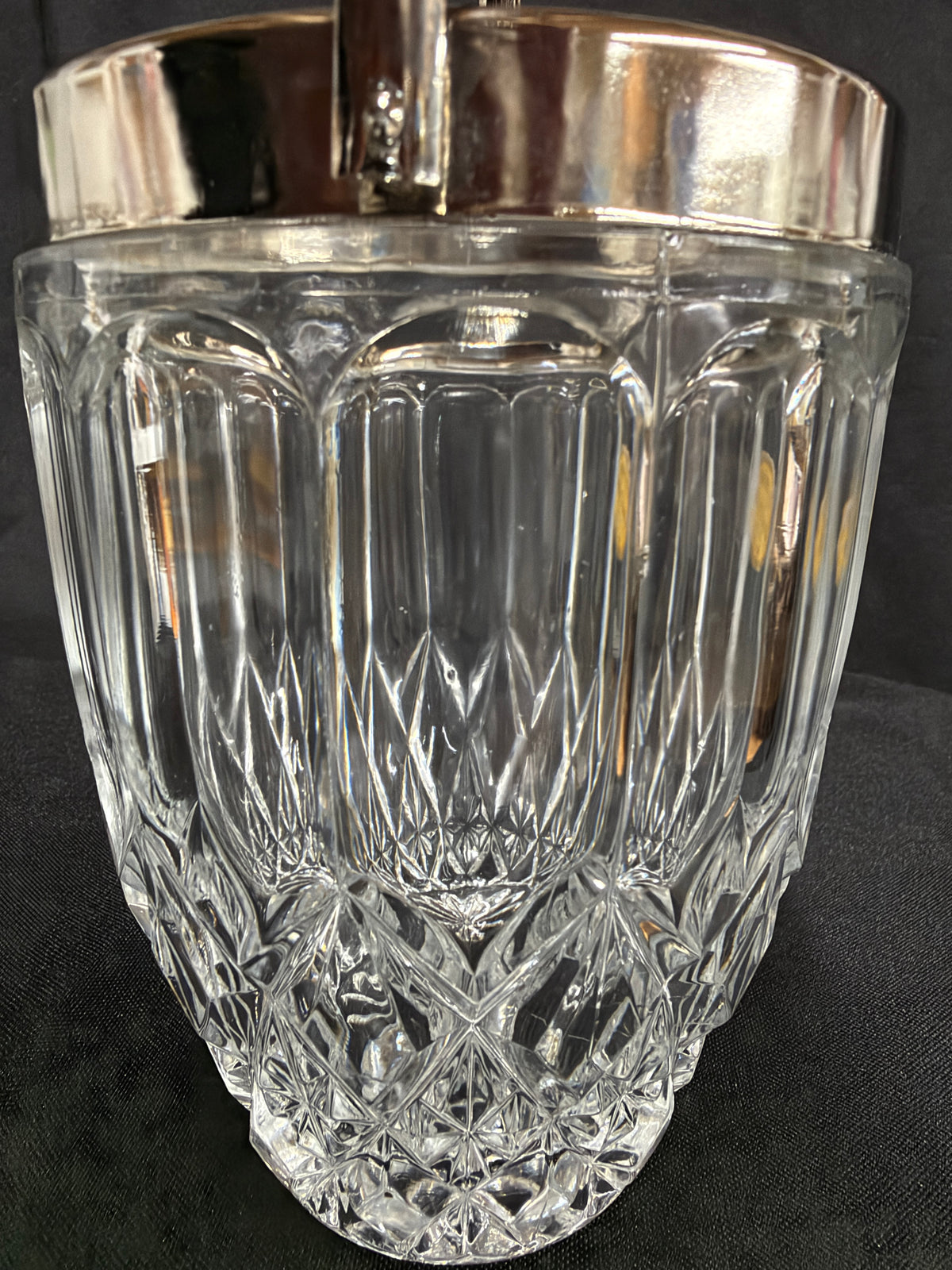 Vintage English Lead Crystal Ice Bucket with Silver-Tone Handle