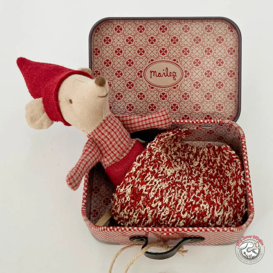 Little Pixy Christmas Mouse in Suitcase