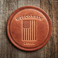 Wisconsin American Flag Leather Coaster