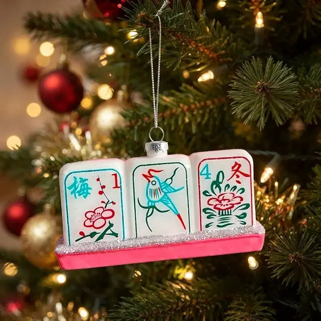 Mahjong Tile Ornament 4.5"L x 2"H Glass