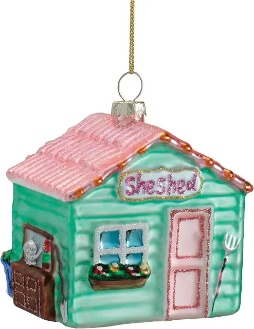 She Shed Ornament 3.25”H Glass